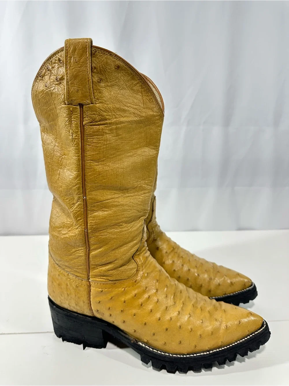#229 Vintage Quality Cowboy Boots Full Quill ostrich Leather Unmarked